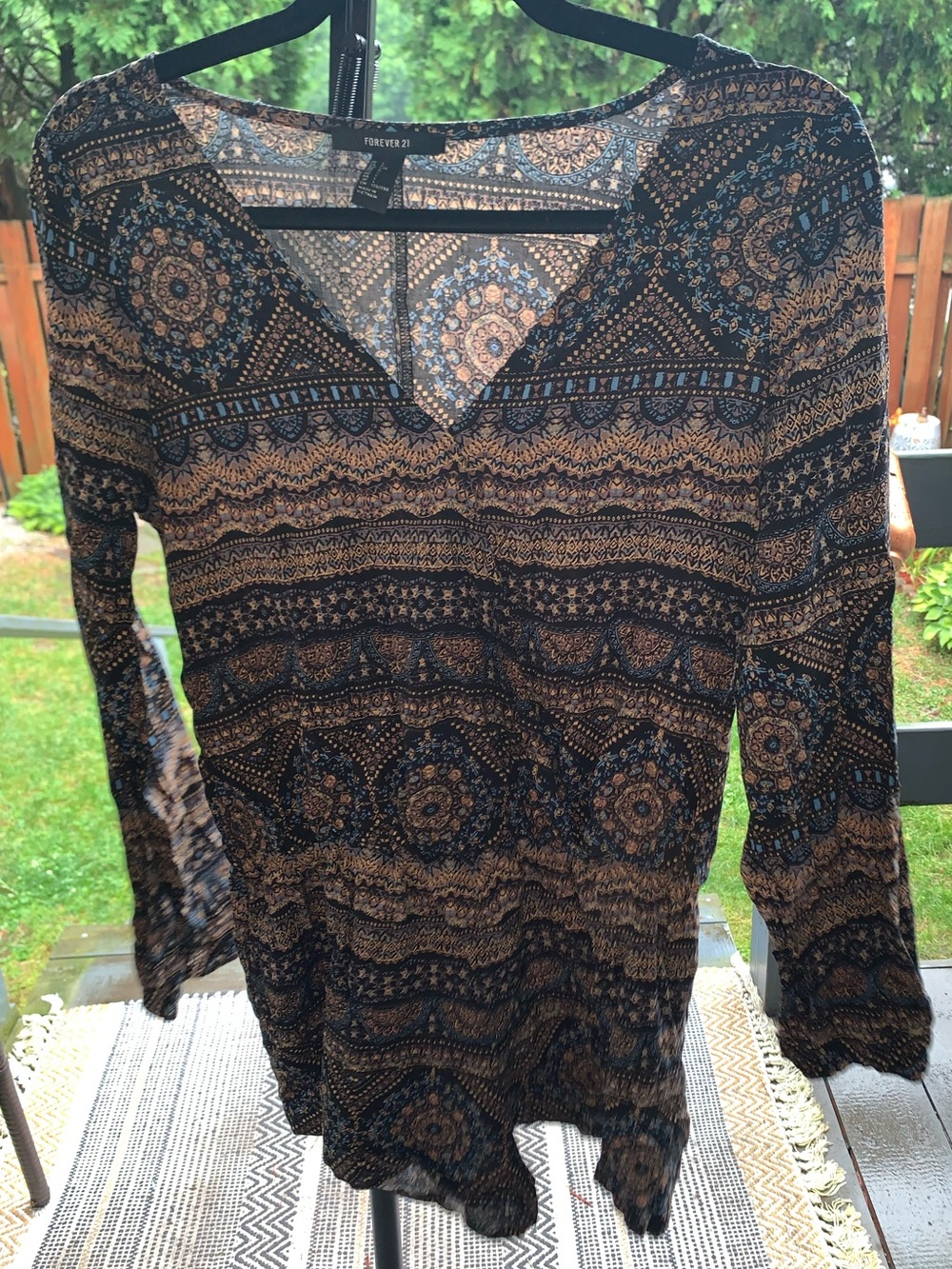 Forever 21 Black and Tan Printed V-Neck Tunic Shorts Romper
